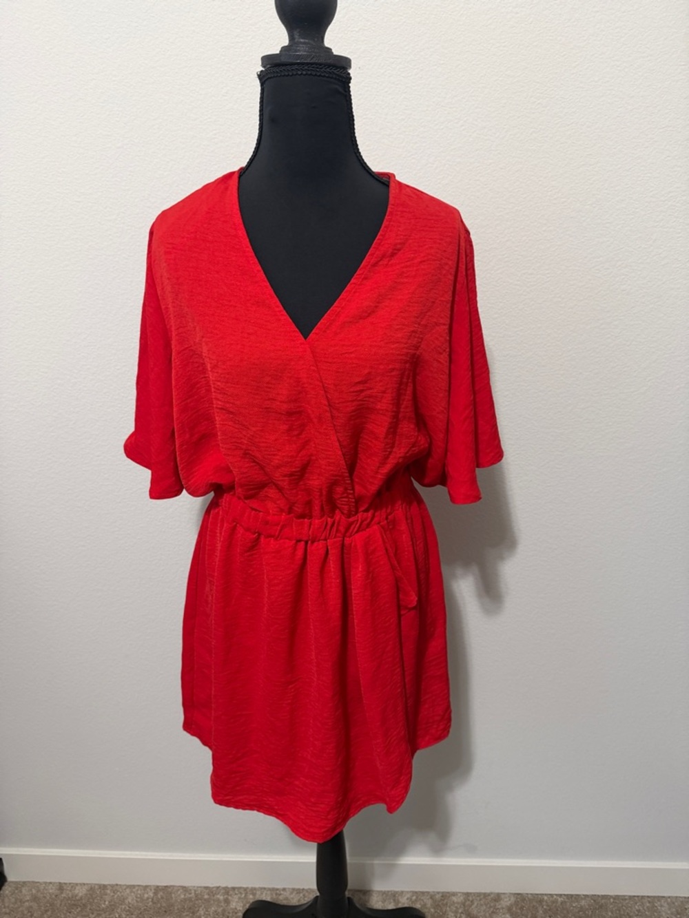 Emma & Michele Red Short Sleeve Surplice Romper